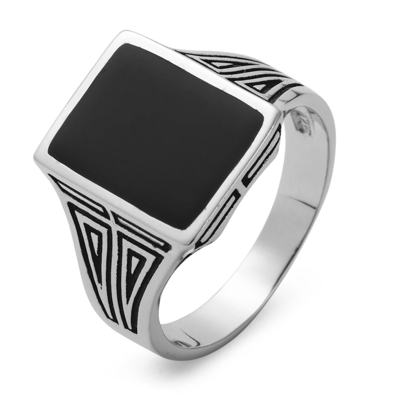 

Eulonvan Vintage Luxury Wedding 925 Sterling Silver Jewelry Rings For Men Black Resin Dropshipping Recommend S-3818 Size 6 - 13