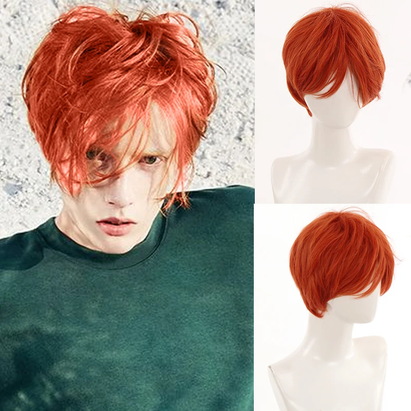 AILIADE Christmas Short wigs Men Boys Girl Orange Red Synthetic Wig for Daily Heat Resistant Party Anime Cosplay Costume Wig