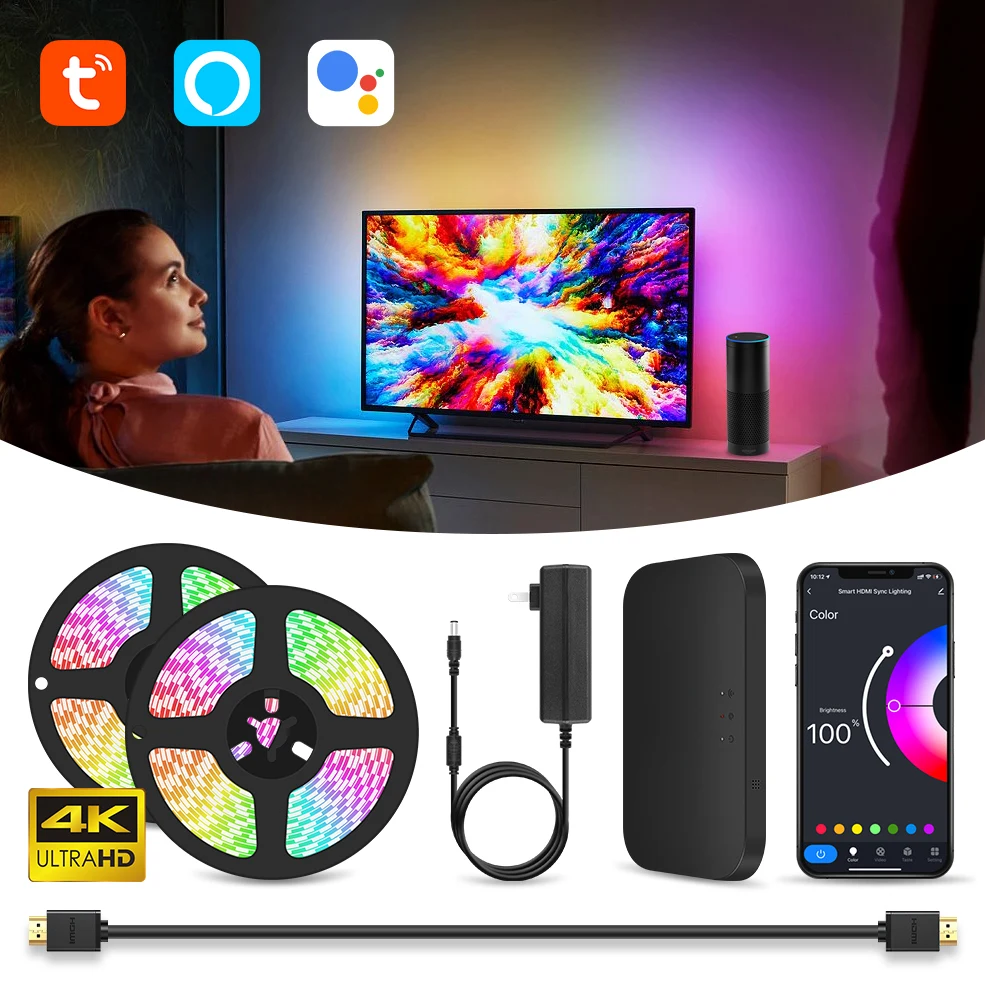 

Flexible Lamp WIFI RGB LED Strip Light 5050 Tuya Music Sync Immersion USB 5V Powered Dimmable Symphony Color Moving TV Backlight