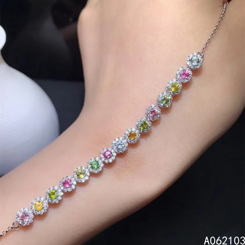 KJJEAXCMY Fine Jewelry 925 Sterling Silver Natural Tourmaline Women's New Fresh Simple Round Gem Bracelet  Bridal Accessori