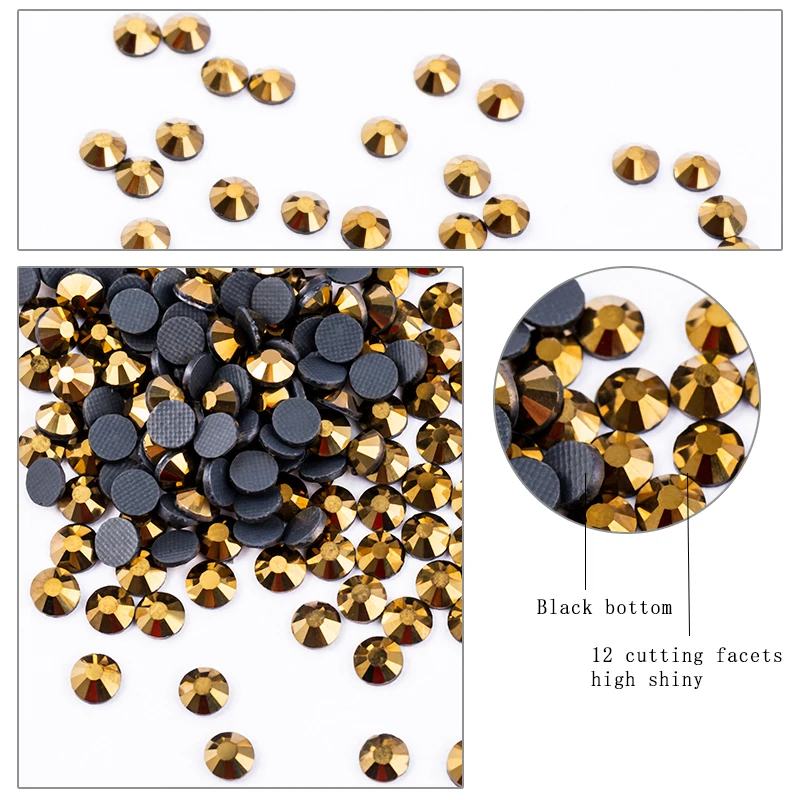 SS4-SS30 Hotfix Strass Ematite dorata di alta qualità Ferro su cristallo Strass Hot fix Strass per scarpe da abbigliamento in tessuto