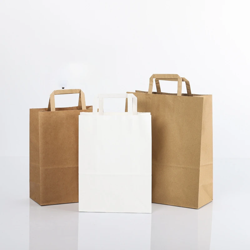 10pcs Kraft Paper Bag with Handle Gift Bags Biscuit Candy Food Cookie Bread Snacks Takeaway Bags Cake Boxes Packaging