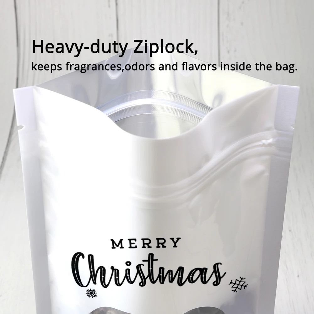 Mylar Bag, Christmas Gift Packaging Bags, Plastic Storage Bags, Stand Up Ziplock Bags, Various Designs, Eve, Present, 50 PCs/Lot