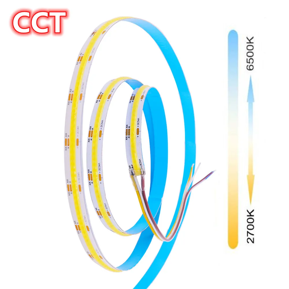 

FCOB CCT LED Light Strips 512Leds/m RA90 Super Bright Dimmable Linear Lighting12V 24V High Density Flexible Tape 10mm 2700-6500K