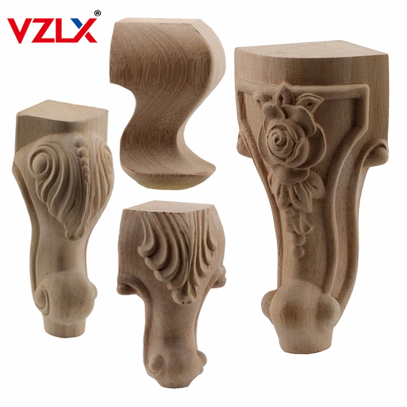 VZLX European Style Solid Wood Carved Furniture Foot Legs TV Cabinet Seat Feets Vintage Home Decor Decoration Accessories