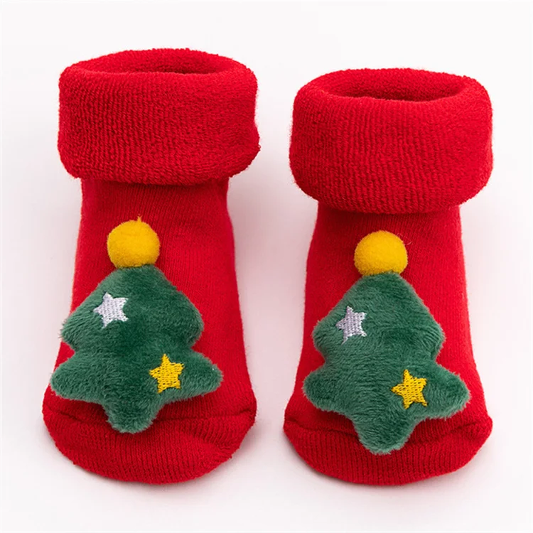 Lawadka 0-3T Winter Thick Infant Socks for Girls Boys Kids Christmas New Year's Socks Anti Slip Cotton Short Socks for Newborns