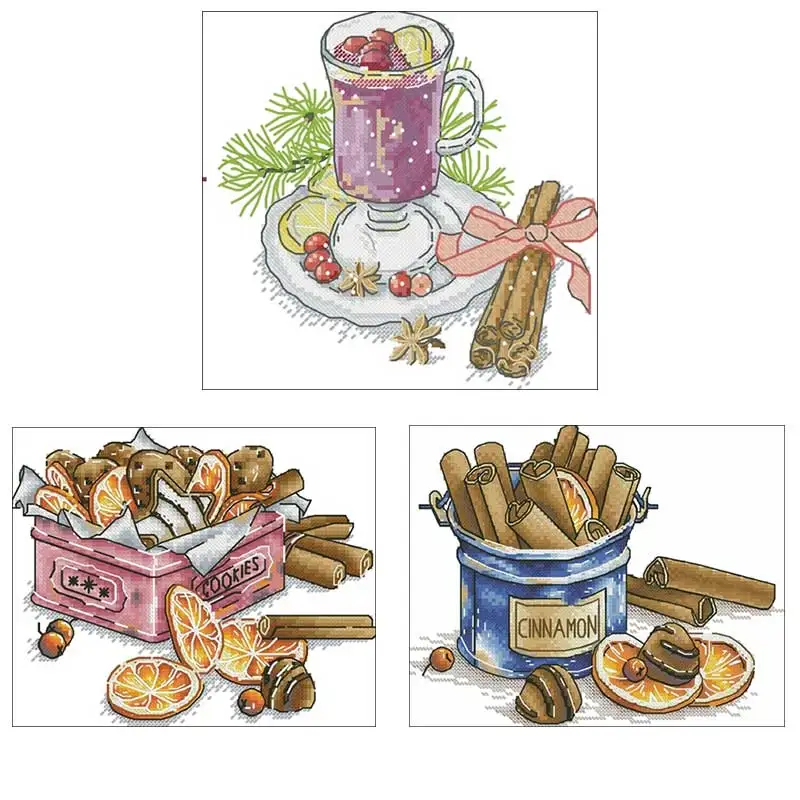 Wine Cinnamon Lemon Cookies patterns Counted Cross Stitch 11CT 14CT 18CT DIY Chinese Cross Stitch Kit Embroidery Needlework Sets