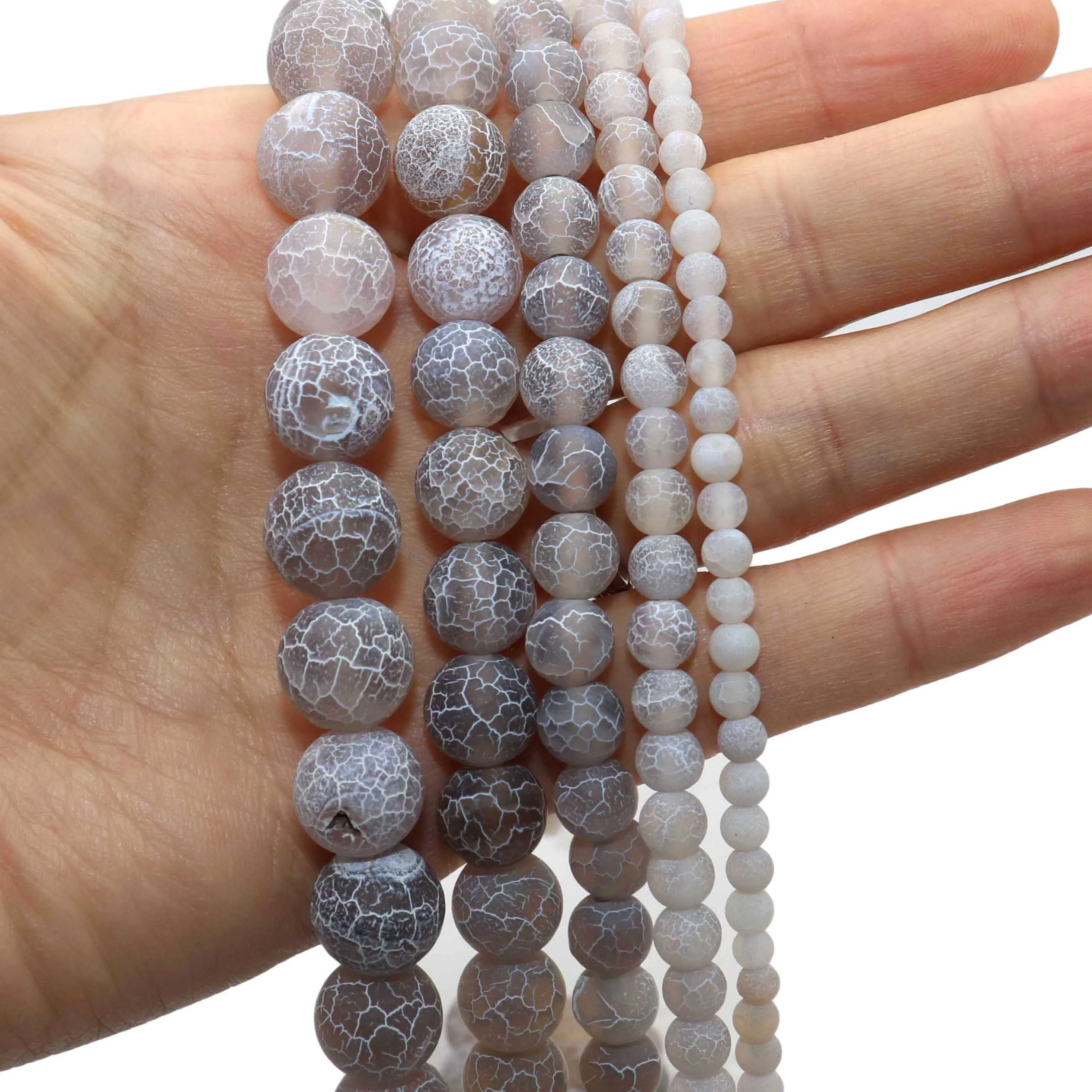 Natural Grey Frost Cracked Agates Stone Loose Spacer Bead For Jewelry Making DIY Bracelet Necklace Accessories 4 6 8 10 12mm