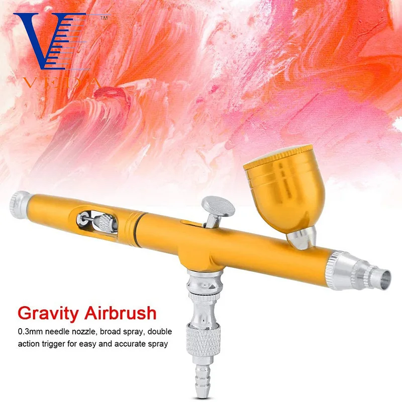 Airbrush Kit, Multi-Purpose Gravity Feed Dual Action Paint Spray Gun Set 7CC 0.3MM Spray Kit Tools for Paint Art Tattoo Nail