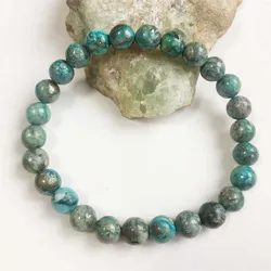 8MM Silver Hubei Turquoise Bracelet Blue Green Natural Stone Energy Undyed Hand Row Gemstone for Women Jewelry Gift