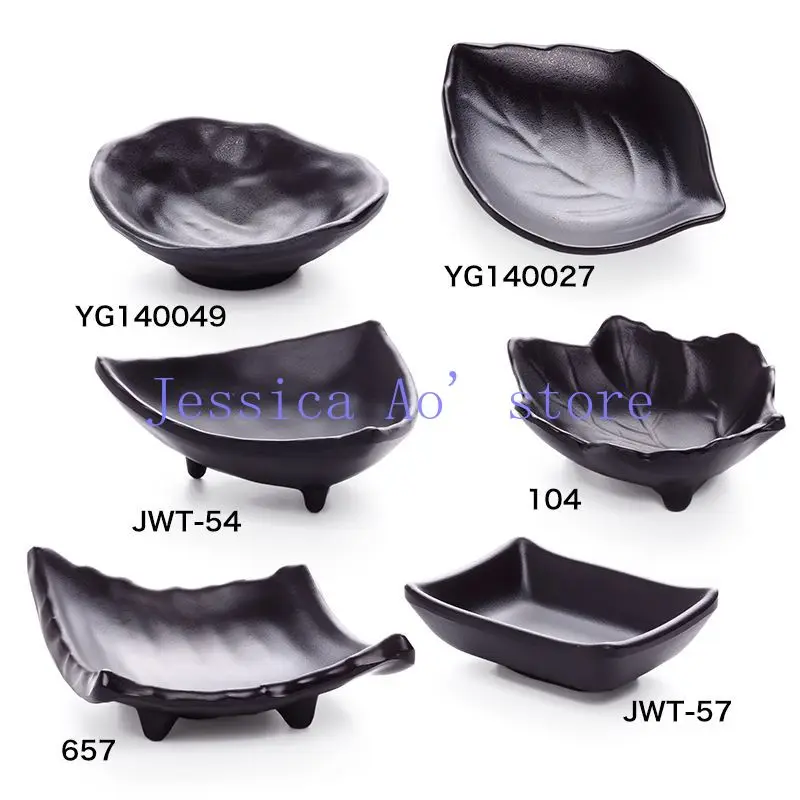 

2pcs Irregular Shape Soy Sauce Dish Black Frosted Melamine Dip Plate Cooking Sauce Cute Sushi Plates Desert Snacks Dishes