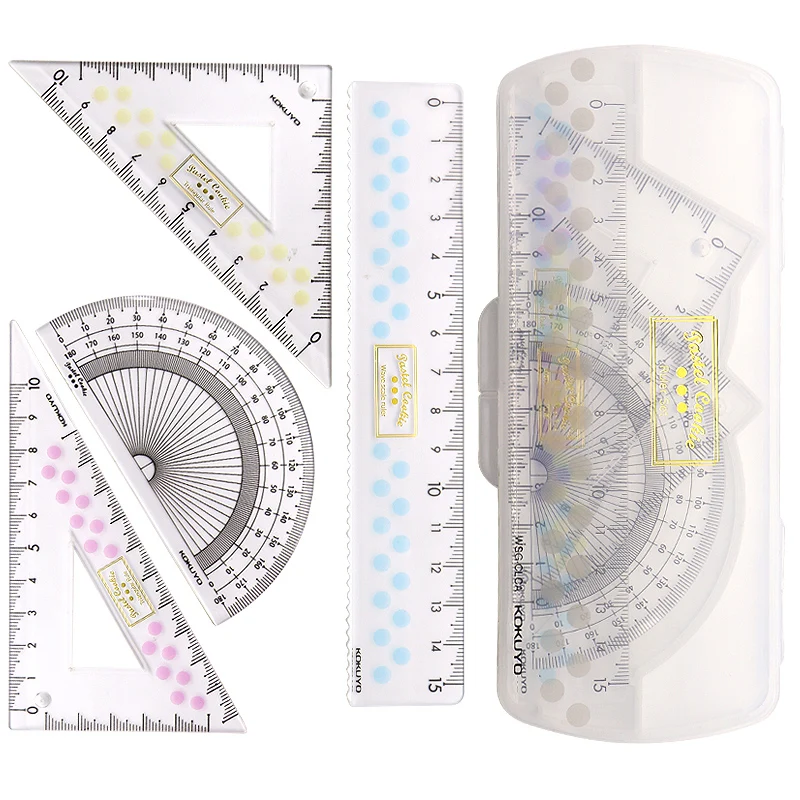 KOKUYO Kawaii linijka zestaw geometryczne narzędzia do rysowania dla studentów pastelowe ciasteczka akrylowe przezroczysty materiał śliczne szkolne