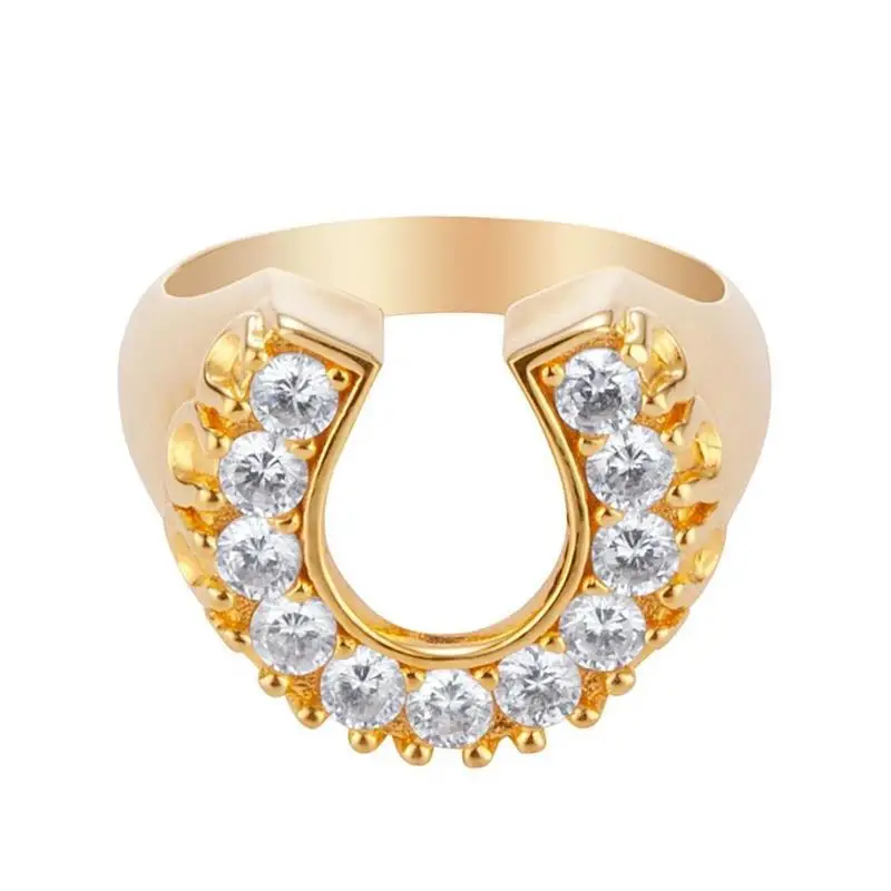 Fashionable Horseshoe Element Ring Simple Gold Plated Exquisite Zircon U-shaped Ring Charming Women's Wedding Jewelry