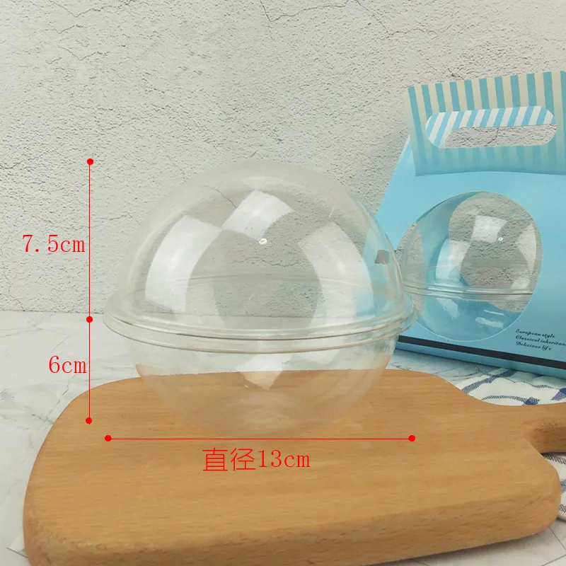 20pcs Creative mousse cake box clear round ball fruit salad packaging boxes 400ml dessert plastic ball with handle paper box