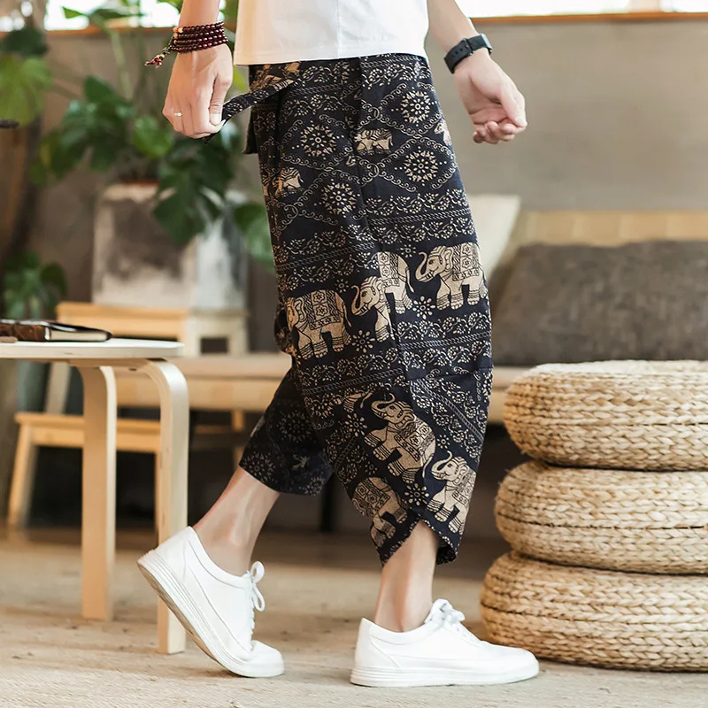 

100% Linen Harem Pants Men Joggers Casual Pants Men Trousers Calf-Length Sweatpants Hip Hop Streetwear M-5XL Nepal Thailand