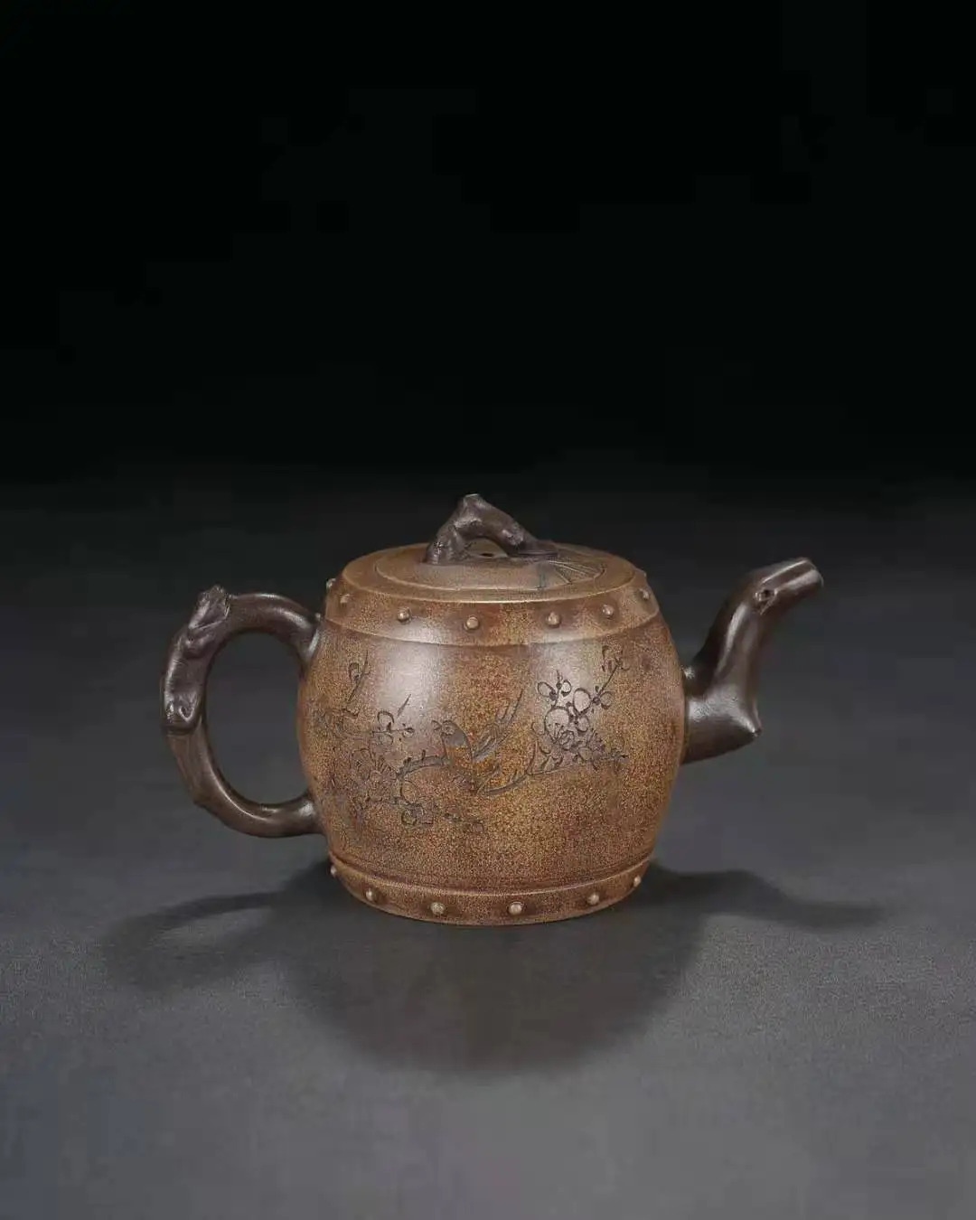 Unique Old Chinese YiXing Handcraft puyple Clay Teapot,Bamboo & Plum, with mark, Free shipping