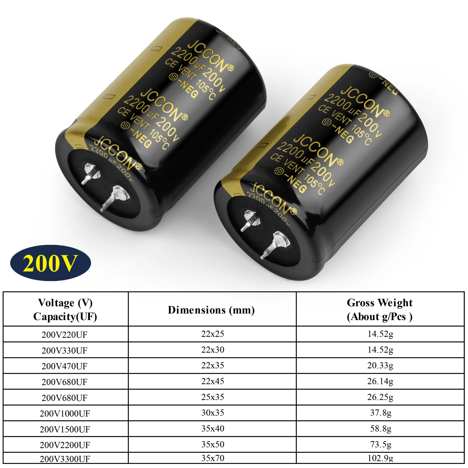 JCCON-condensador electrolítico de Audio para amplificador Hifi, condensador de alta frecuencia, baja ESR, 50V, 4700UF, 6800UF, 10000UF, 15000UF,