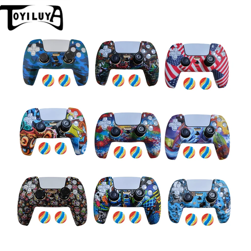 Cubierta protectora de camuflaje de silicona para SONY Playstation 5, accesorios de controlador, funda de goma para Joysticks de PS5, tapas de agarre para el pulgar