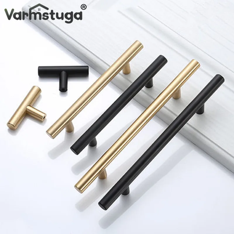 Black Golden Cupboard Handle Brushed Stainless Steel Kitchen Cabinet Door Knob Furniture Drawer Pull  Hardware Pulls  Bar Handle