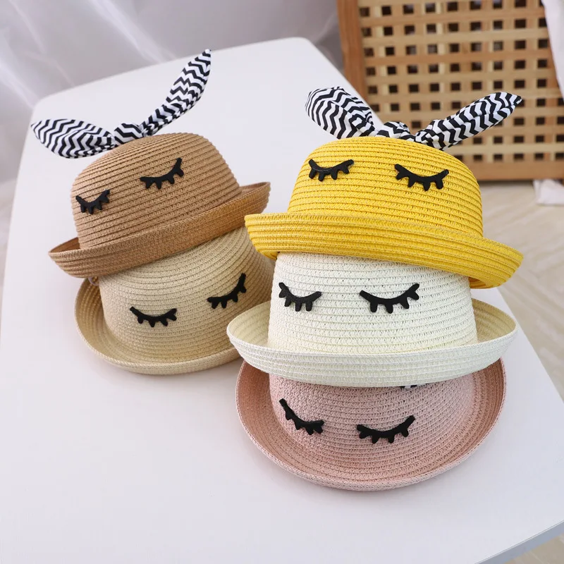 Rabbit Ear Sun Hats Kids Summer Straw Hat Baby Boys Girls Panama Beach Sunscreen Hat Summer New Bunny Brand Straw Hats