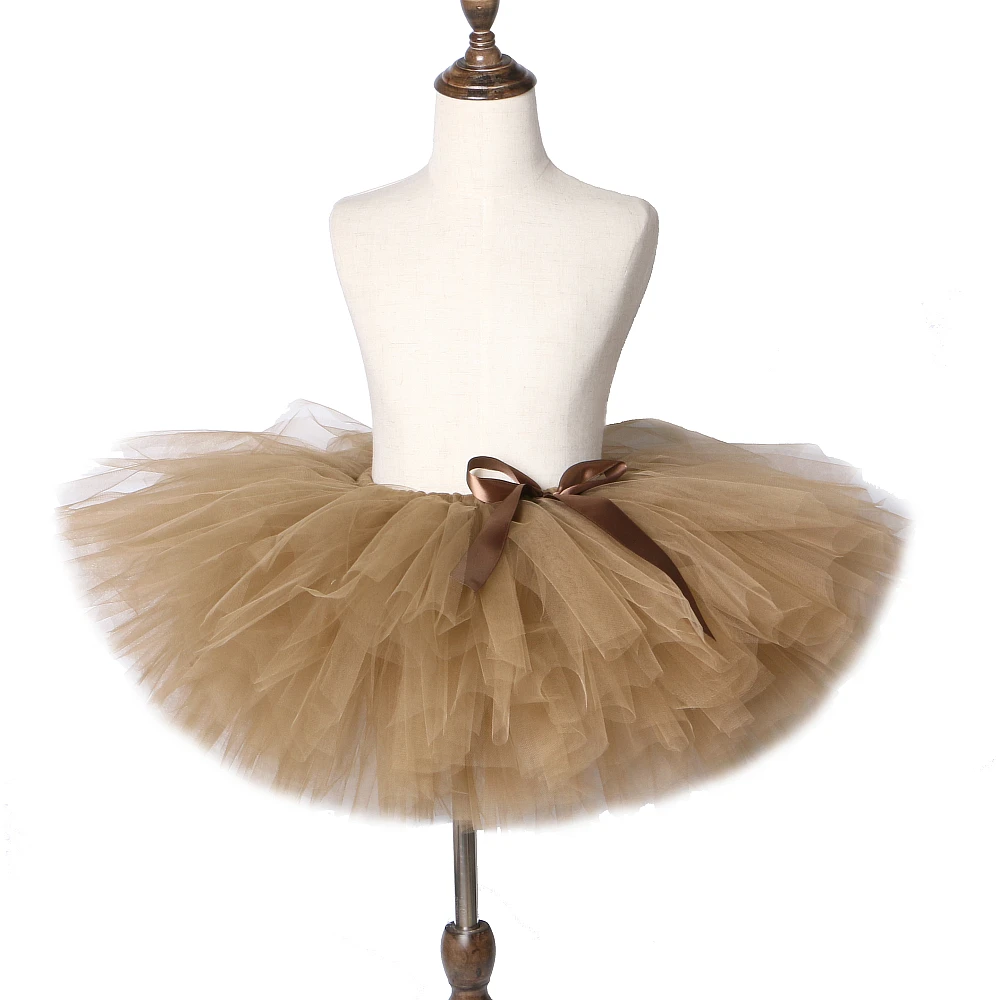 Solid Brown Coffee Baby Girls Tutu Skirt Costume Kids Dance Tutus Fluffy Ballet Bubble Skirts Children Ball Gown for 3M-14 Years