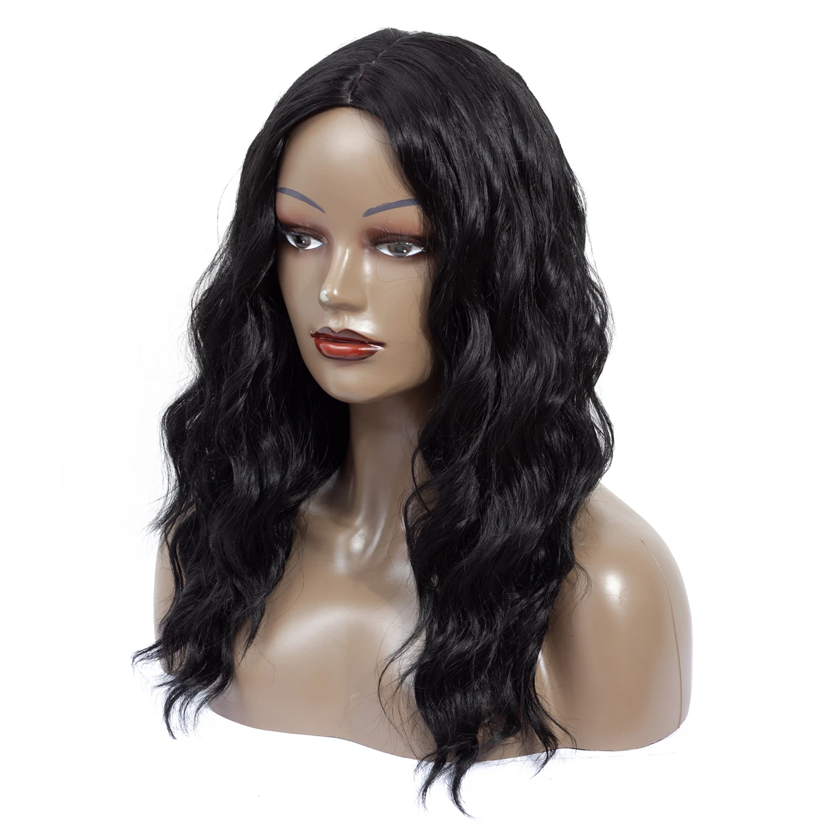 Aigemei Long Wig Water Wave  Cosplay Wig Natural Black Synthetic Wigs For Women 22 inches High Temperature Fiber Hairs