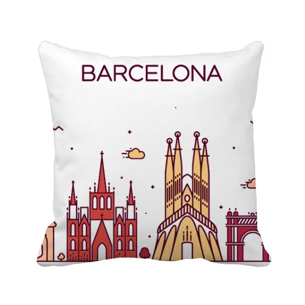 

Barcelona Spain Flat Landmark Pattern Throw Pillow Square Cover