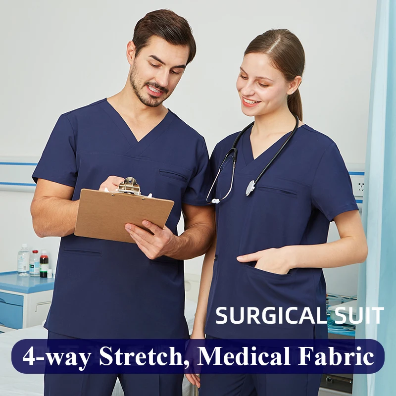 4 Way Stretch Medical Uniforms Uniforme Enfermera Mujer Clinical Clothes Scrubs Set Women Men Workwear Top and Pant Work Suits