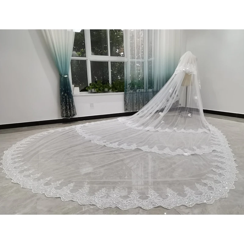 5m Cathedral Ivory Lace Bridal Wedding Veils With Comb 2 T White Long Appliques Two Layer Accessories for Brides 5 Metres Luxury