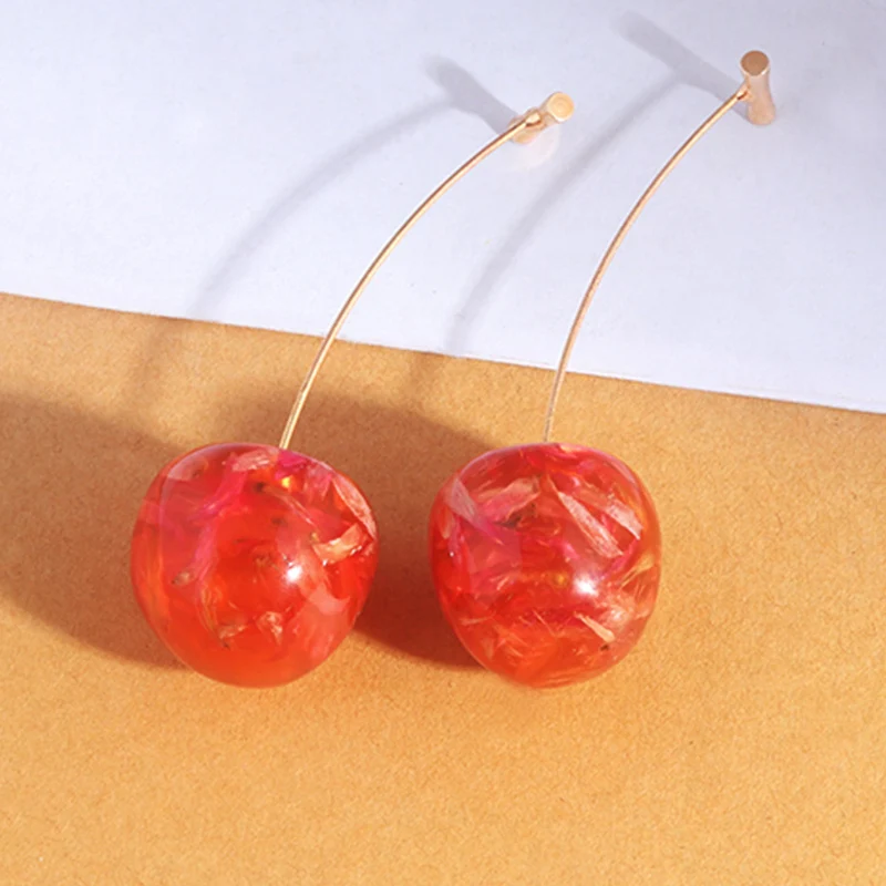 Geometric Sweet Cherry Long Earrings With Dried Flower Modelling Acrylic Earrings For Women Anime Cosplay Stud Earrings Korean