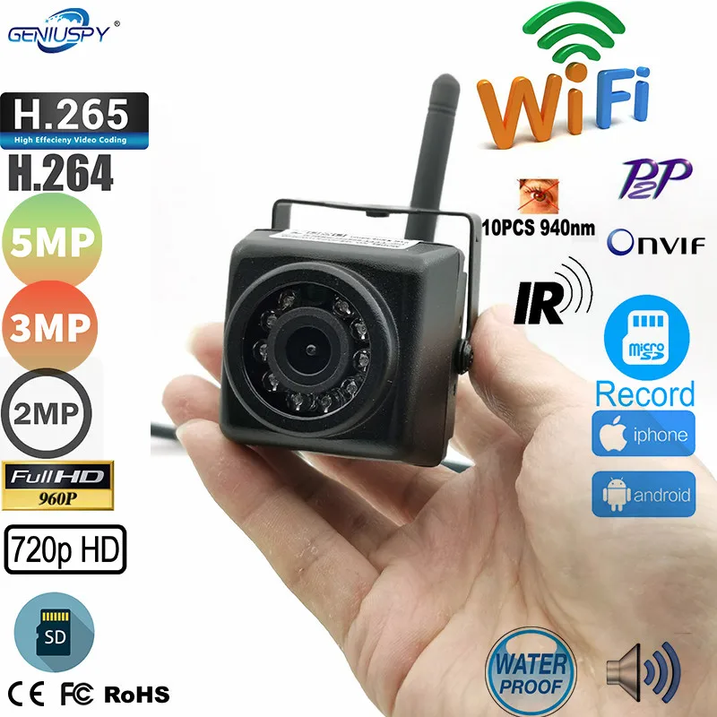 Waterproof Outdoor 1080p 720p 960p 3mp 5mp 940nm Mini IR Wifi IP Camera With Audio Input& Output SD Card Slot&Reset Button