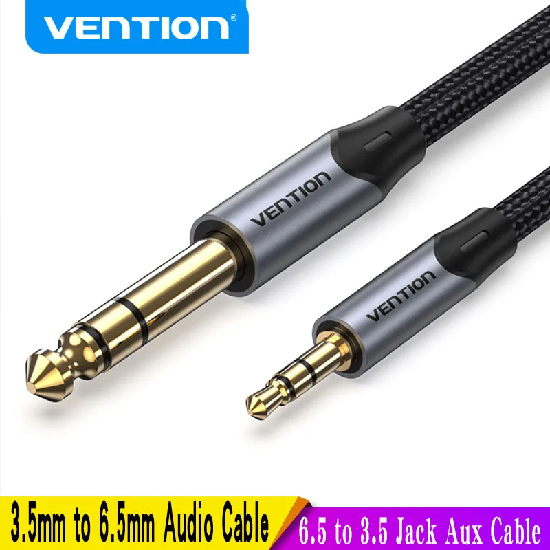 Vention-Banhado a ouro adaptador Aux cabo, 3,5mm a 6,35mm, 3,5 Jack a 6,5 Jack, macho para macho, cabo de áudio para amplificador, 5m