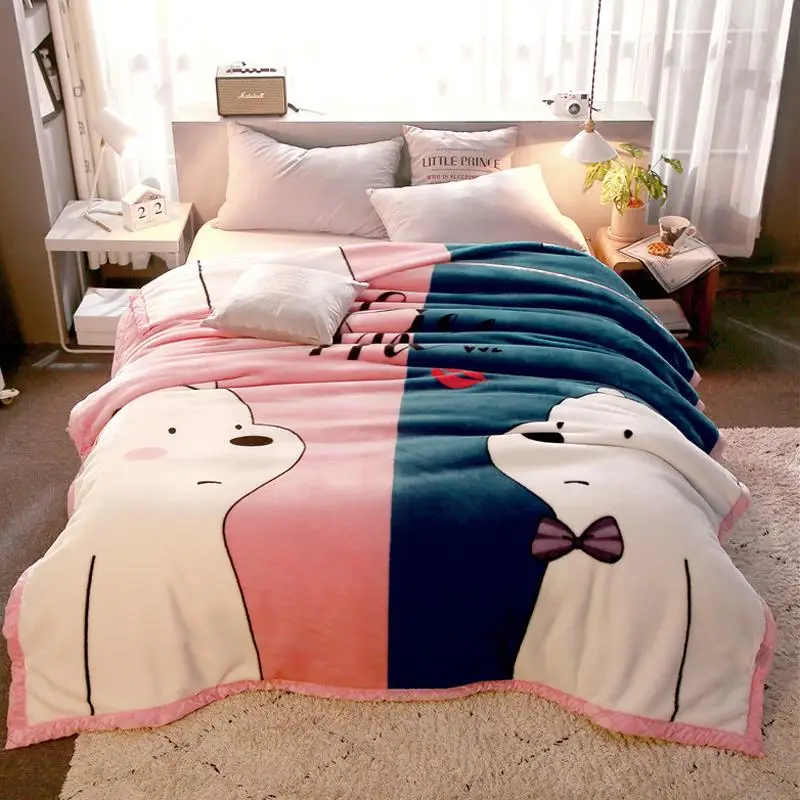 

44 bear cartoon Style Fleece fabric Bedspread Pillowcases Bed Sheet Bed Cover blanket 150X200cm/180x220cm/200x230cm