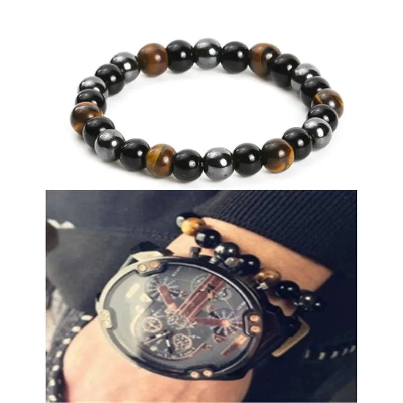 Мужские и женские браслеты Pulsera Hombre, натуральный черный обсидиан, гематит, тигровый глаз, магнитная защита здоровья, ювелирные изделия для йоги