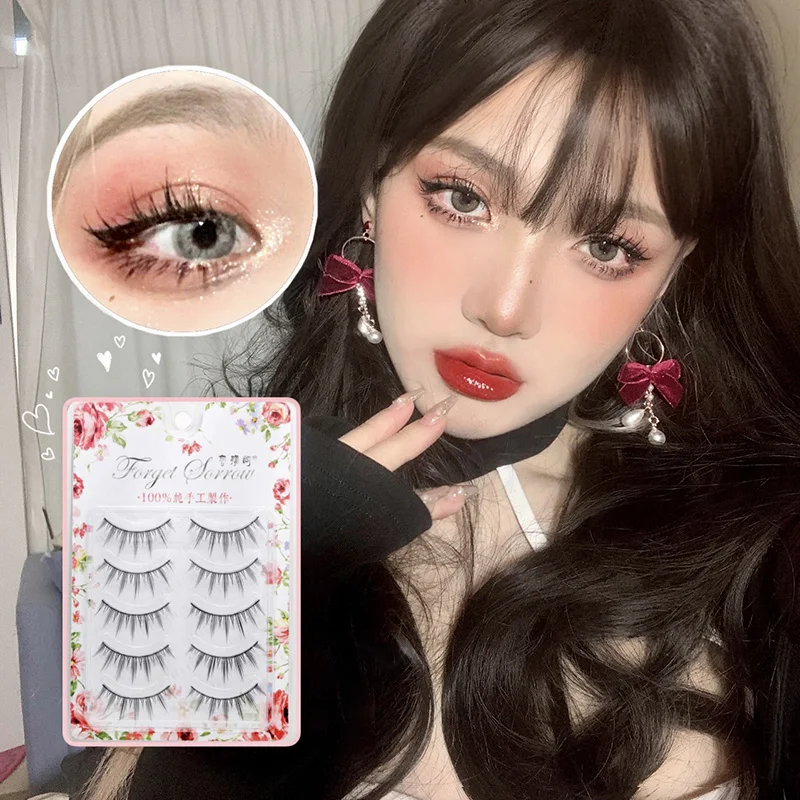 Natural Long 5Pairs Eyelashes Cos Dance Performance Eyelash Handmade Acrylic Cross Eyelash Female Japanese 3D Lashes Beauty Tool