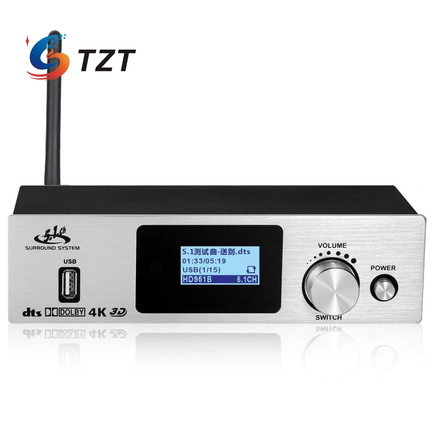 TZT HD951BT 5.1 Audio Decoder USB Sound Card Bluetooth Receiver For Optical Fiber Coaxial Silver Panel