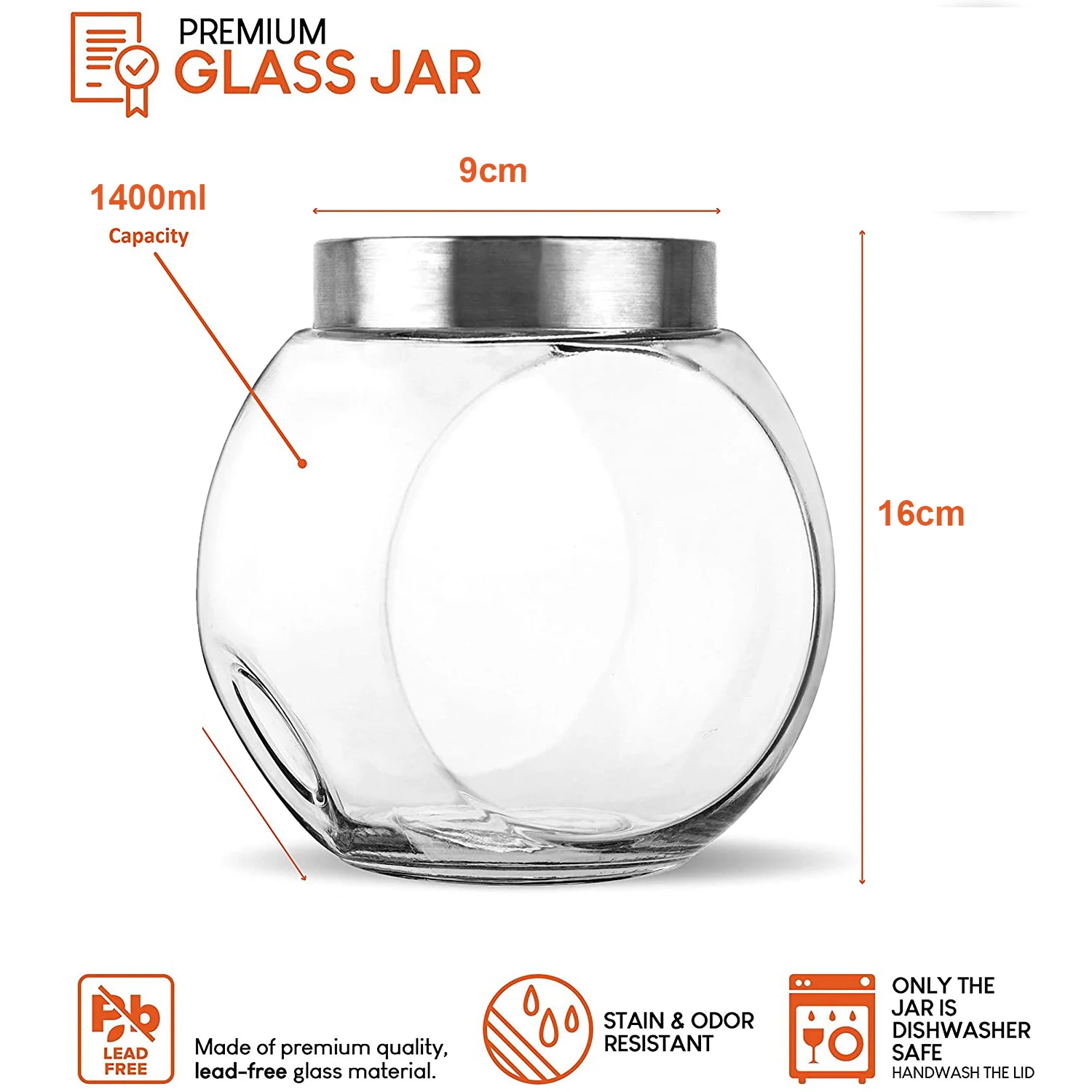 Glass Candy Cookie Jar With Metal Airtight Seal Lid Food Storage Jar for Snacks Dry Food Jelly Beans Canister Apothecary Jars