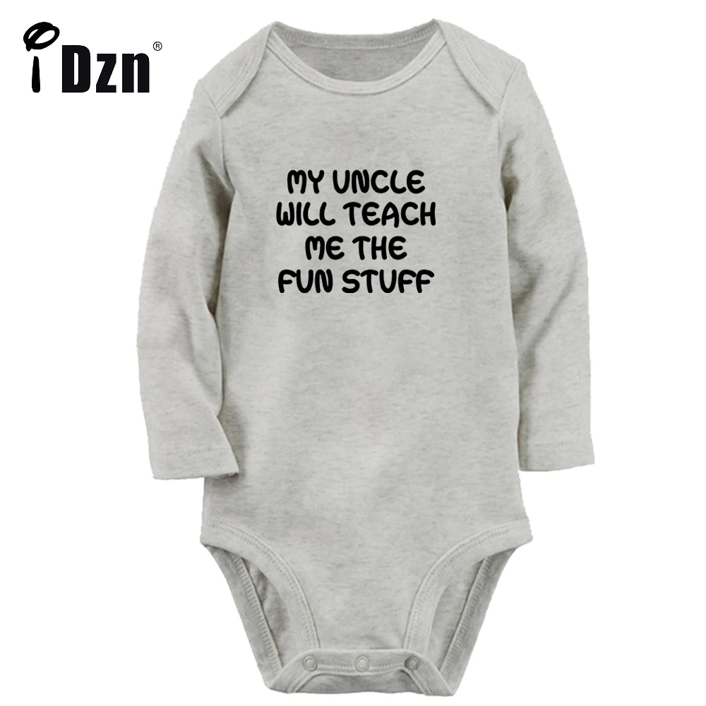 

My Uncle Will Teach Me The Fun Stuff Letter Art Printed Baby Boys Rompers Cute Baby Girls Bodysuit Infant Long Sleeve Jumpsuit