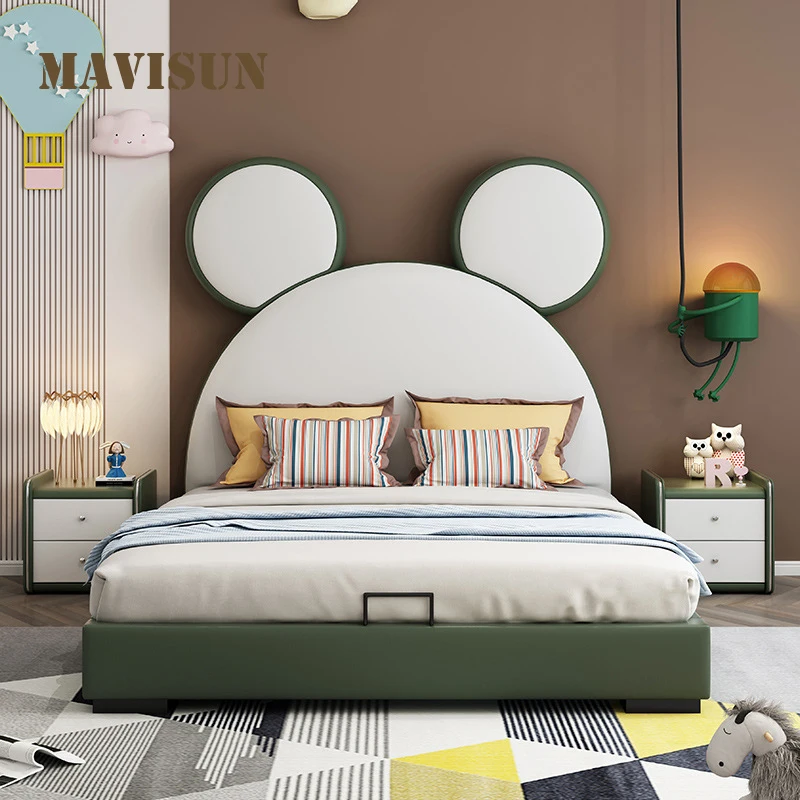 Cartoon Bed New Full/Queen Size Girl Child Liked Frame Light Pink Height Soft-Packed Bed Bedroom Furniture Easy Assemble