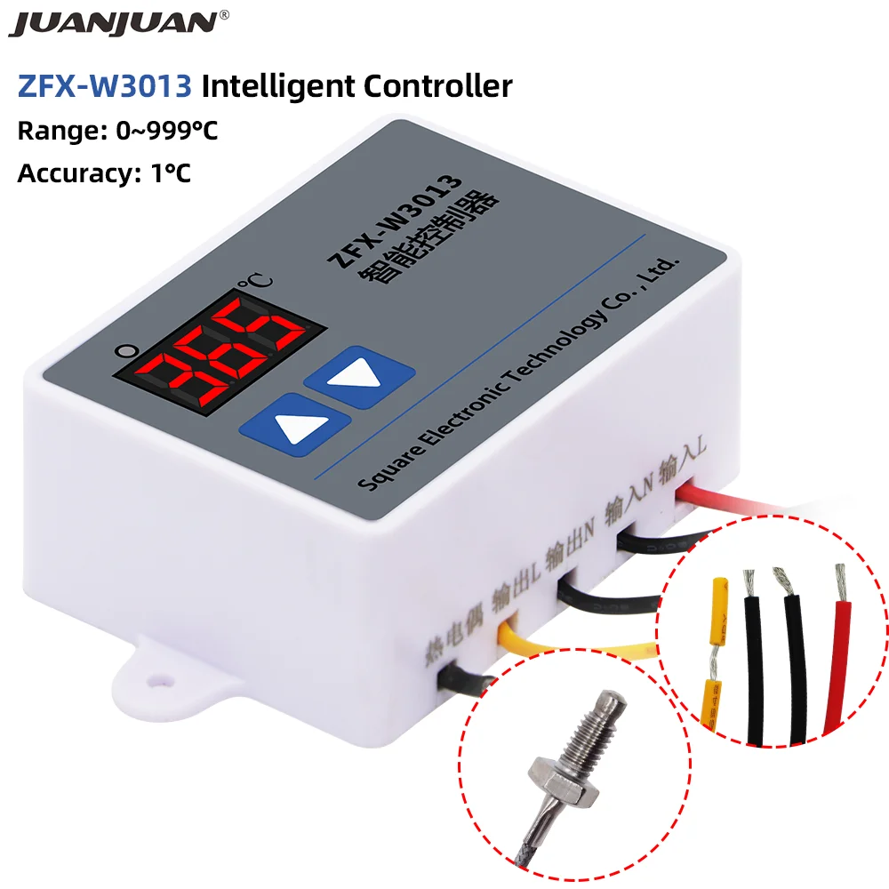 ZFX-W3013 Smart Controller Waterproof High Temperature Seal Potting K-type Thermocouple Sensor 0-999℃ Probe Cable AC 220V