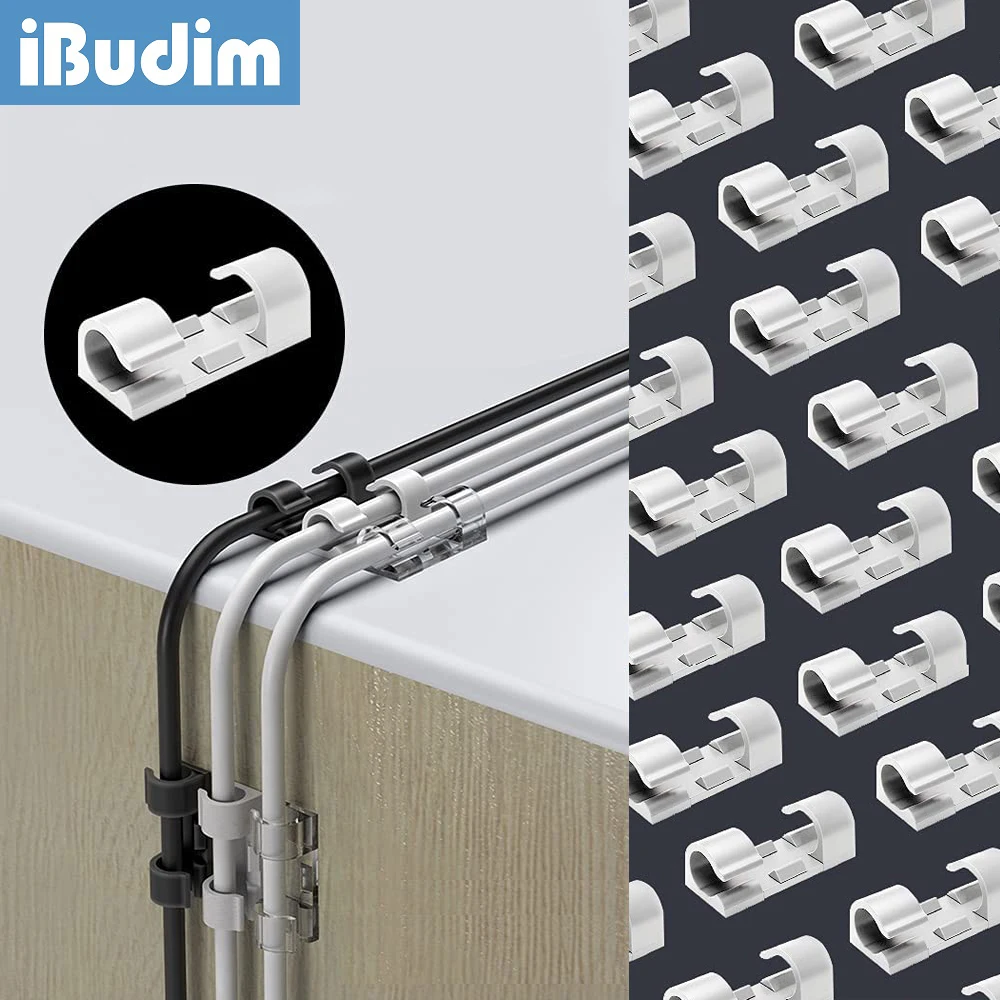 iBudim Cable Organizer Clips Self-Adhesive Cable Winder Wire Manager Cord Holder Mobile Phone USB Charging Data Line Management