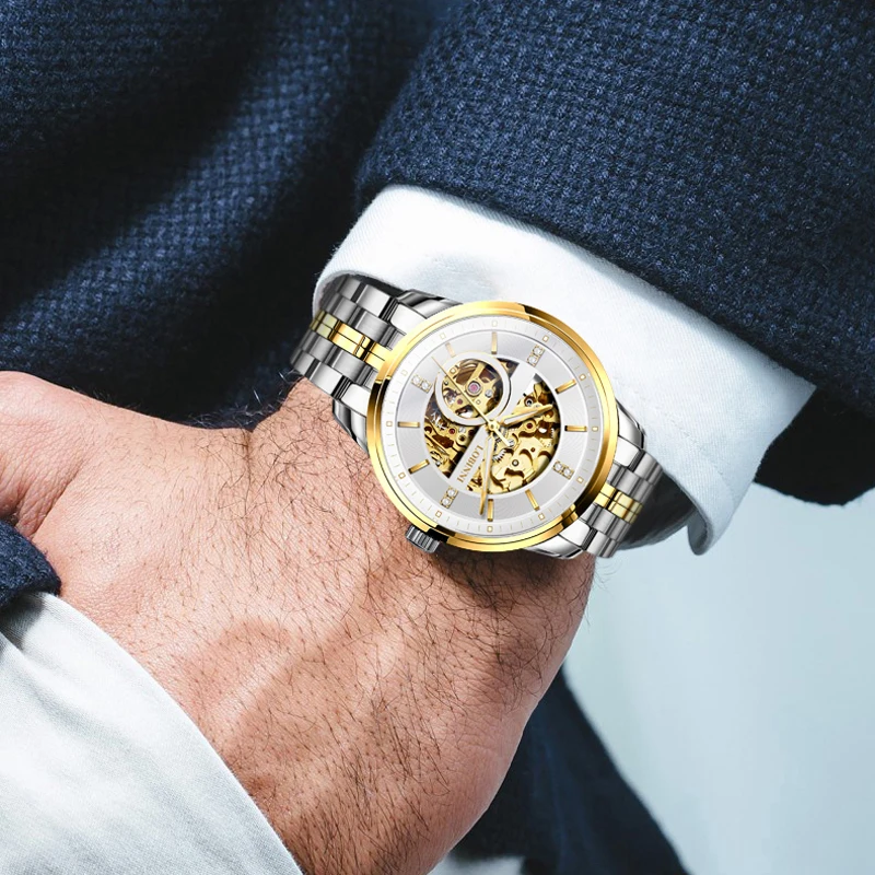 LOBINNI Fashion Luxury Automatic Mechanical Watch 50M Waterproof Watch Relogio Masculino Top Brand Leather Strap Men Watch