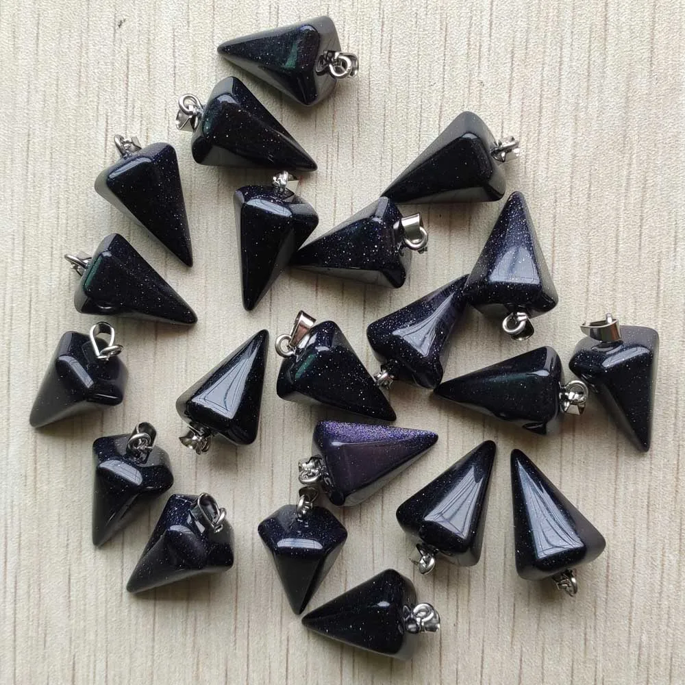 Wholesale 24pcs/lots fashion good quality blue sand stone hexagon pyramis pendant for jewelry making free shipping