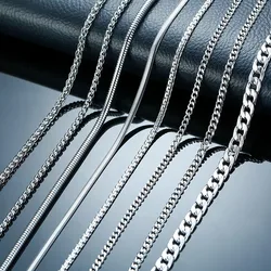 Fashion Jewelry silver color Chains Stainless Steel Men Necklace 3mm 4mm 6mm Curb Snake Cocoon Chains Women Accessories