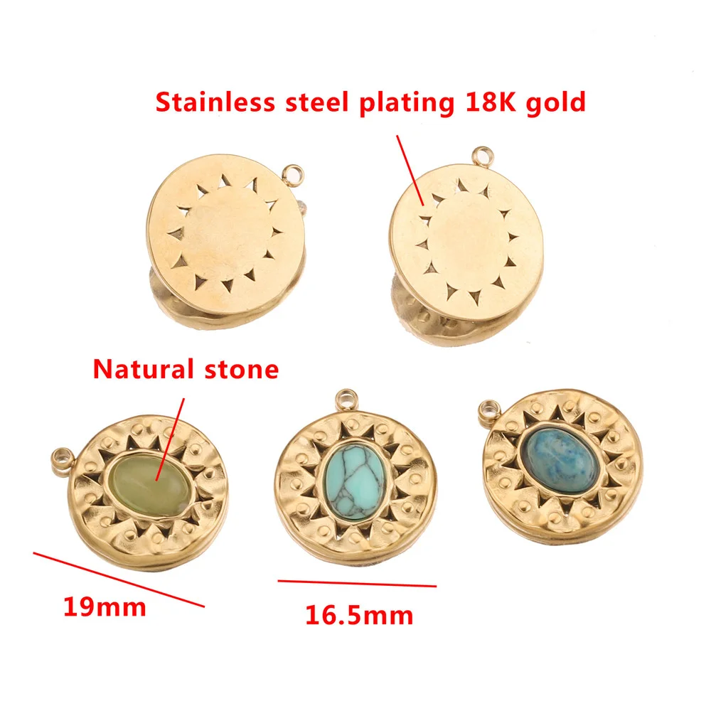 5pcs/Lot Stainless Steel Bohemia Natural Stone Star Medal Charms for DIY Women Necklace Jewelry Making Pendant Supplies