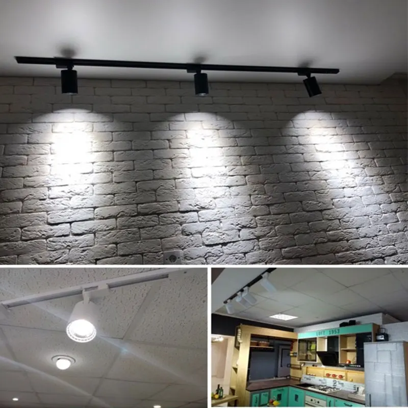 Conjunto de luz de pista led 110v 220v, luminária de ponto cob 12/20/30/40w, trilho de holofote para loja, cozinha interna