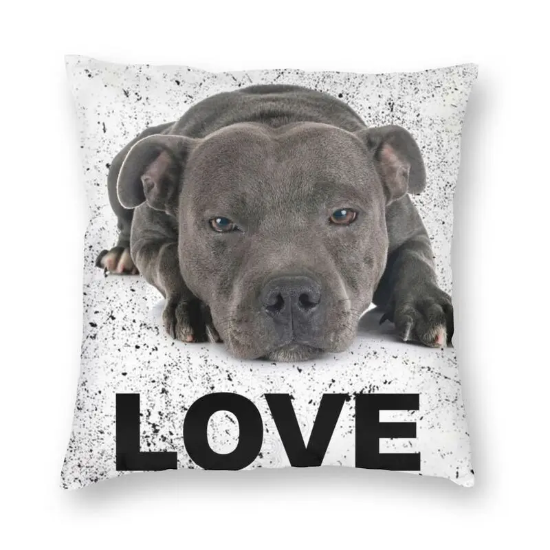 Luxury Cute Staffordshire Bull Terrier Dog Love Cushion Cover for Sofa Velvet Animal Throw Pillow Case Bedroom Decoration