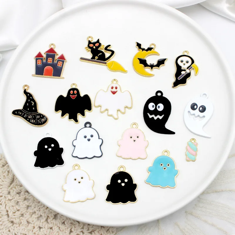 

10pcs Halloween ghost enamel pendant Halloween holiday series DIY jewelry pendant alloy party holiday gift pendant making