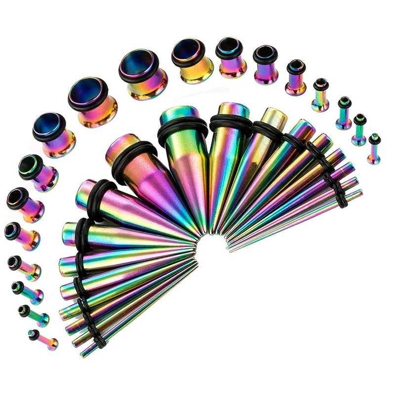 36 Stks/partij 14G-00G Roestvrijstalen Oormeters Strekset Taps Toelopende Pluggen Oogjes Oor Taps Toeloop En Pluggen Expander Set Body Piercing