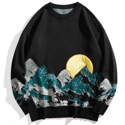 Vintage Knitted Sweater Men Fashion Casual Chinese Sweater Loose Knitwear Jacquard Mountain Pullover Male Spring Autumn 2021